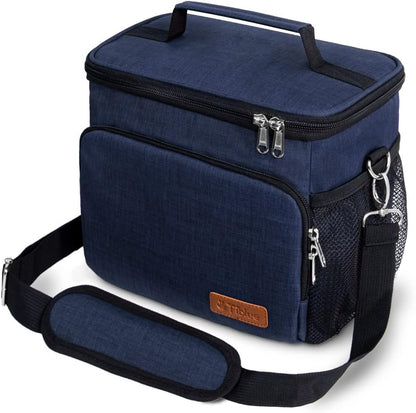 Tiblue Insulated Lunch Bag for Women/Men, Reusable Lunch Box for Office Work School Picnic,Leakproof Freezable Cooler Bag with Adjustable Shoulder Strap for Kid/Adult(Medium, Black & White Stripes)