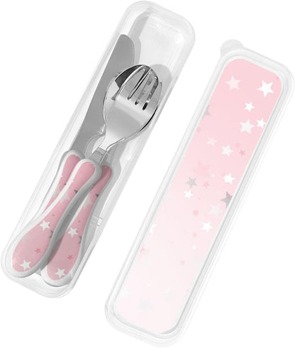 3-Piece Kids Silverware Set With Storage Case, Stainless Steel Reusable Children Safe Knife Spoon Fork Set Blue Active Girl Running Sunset Children Flatware Set For Kids Lunch Box - Colors B
