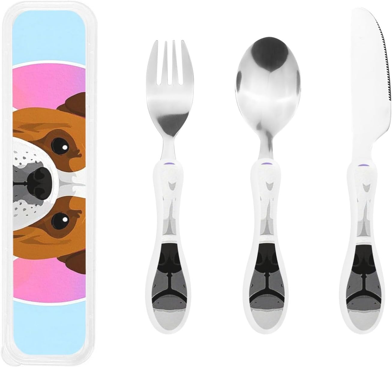 3-Piece Kids Silverware Set With Storage Case, Stainless Steel Reusable Children Safe Knife Spoon Fork Set Cute Puppy Children Flatware Set For Kids Lunch Box