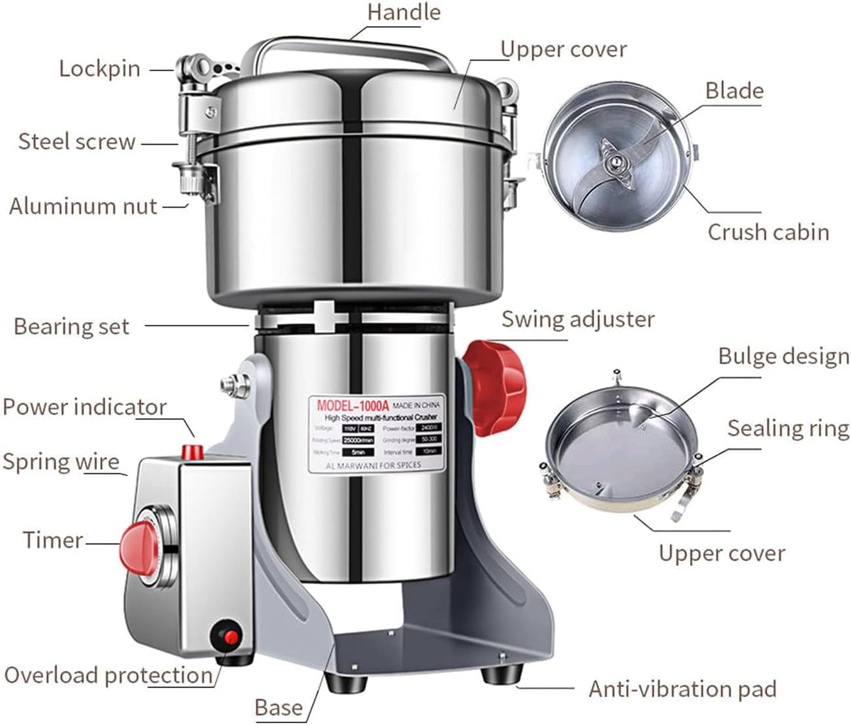 LEJIEYIN Electric herb Grinder 550g High Speed Electric Stainless Steel Spice Flour Mill Herb Grinder Powder Machine for Dry Food Grin