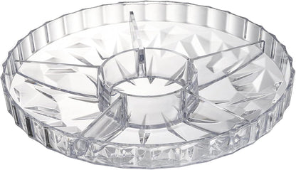 ZOOFOX Snack Serving Tray, 12" Appetizer Tray with Lid, 6 Compartments Round Plastic Food Storage Organizer for Dried Fruits, Nuts, Candies, Sweet Cookies and Fruits (Clear)
