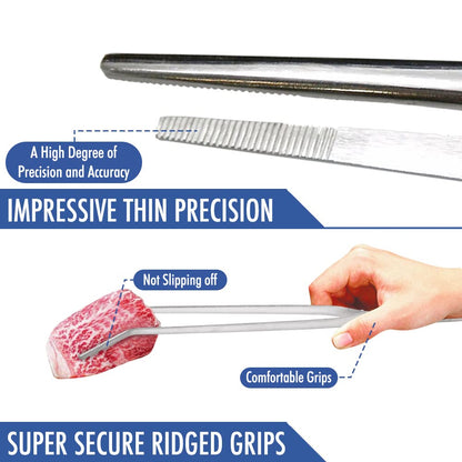 12 Inch Kitchen Long Tweezers Tongs, Cooking Tweezers Stainless Steel, Ideal for Meat Pasta Plating Pinching Delicate Small Pieces of Food