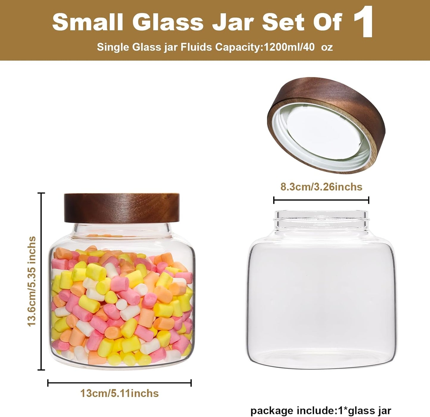 6 pc Glass Spice jars Glass Jars with Screw Lid 5 oz Acacia Wood Glass Herb Sugar Coffee Bean Ground Container Food Storage Canister for Candy Pantry Tea Seasoning Meal Prep Snack (6*150ml(5oz))