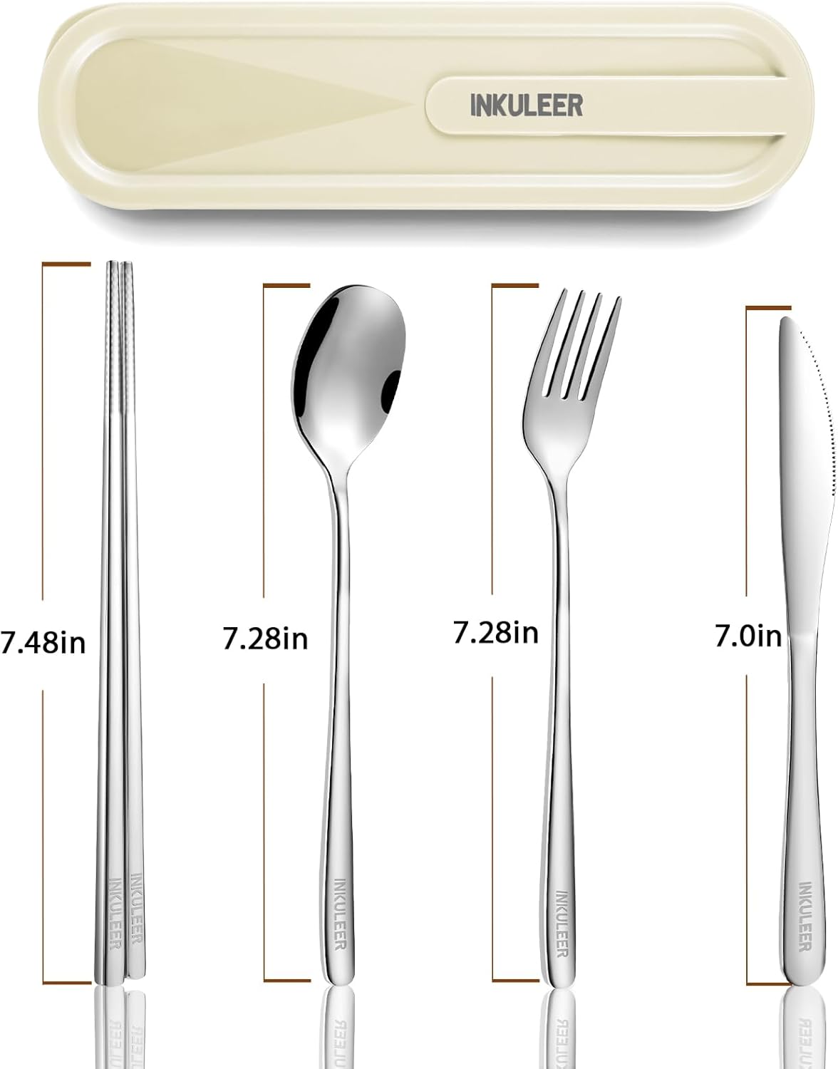 Travel cutlery set, 18/8 stainless steel cutlery, Reusable utensils set with case, Portable Silverware Lunch Box for Camping and Office (Green/knife set)