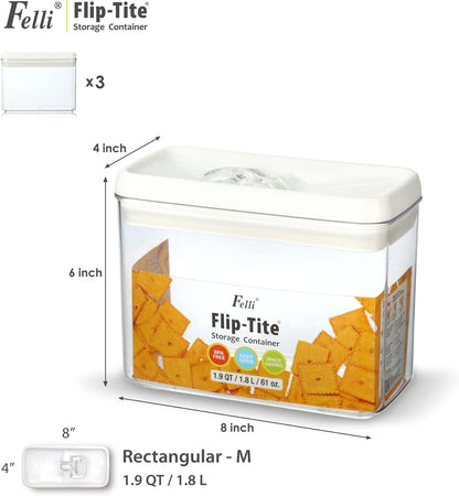 Felli Flip Tite Acrylic Food Storage Container with Lid 6” XL Air Tight Ring Seal Flip Top, Plastic Kitchen Baking Canister for 5 lb Flour Sugar Rice Protein Powder Pantry Organizer (Nest-M, White)