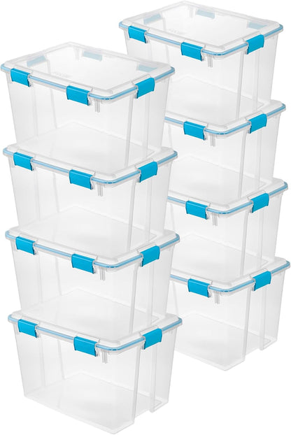 Sterilite 80 Qt Gasket Box, Stackable Storage Bin with Latching Lid and Tight Seal, Plastic Container to Organize Basement, Clear Base and Lid, 1-Pack