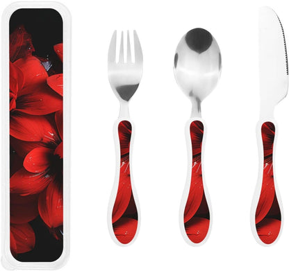 3-Piece Kids Silverware Set With Storage Case, Stainless Steel Reusable Children Safe Knife Spoon Fork Set Blue Active Girl Running Sunset Children Flatware Set For Kids Lunch Box - Colors A