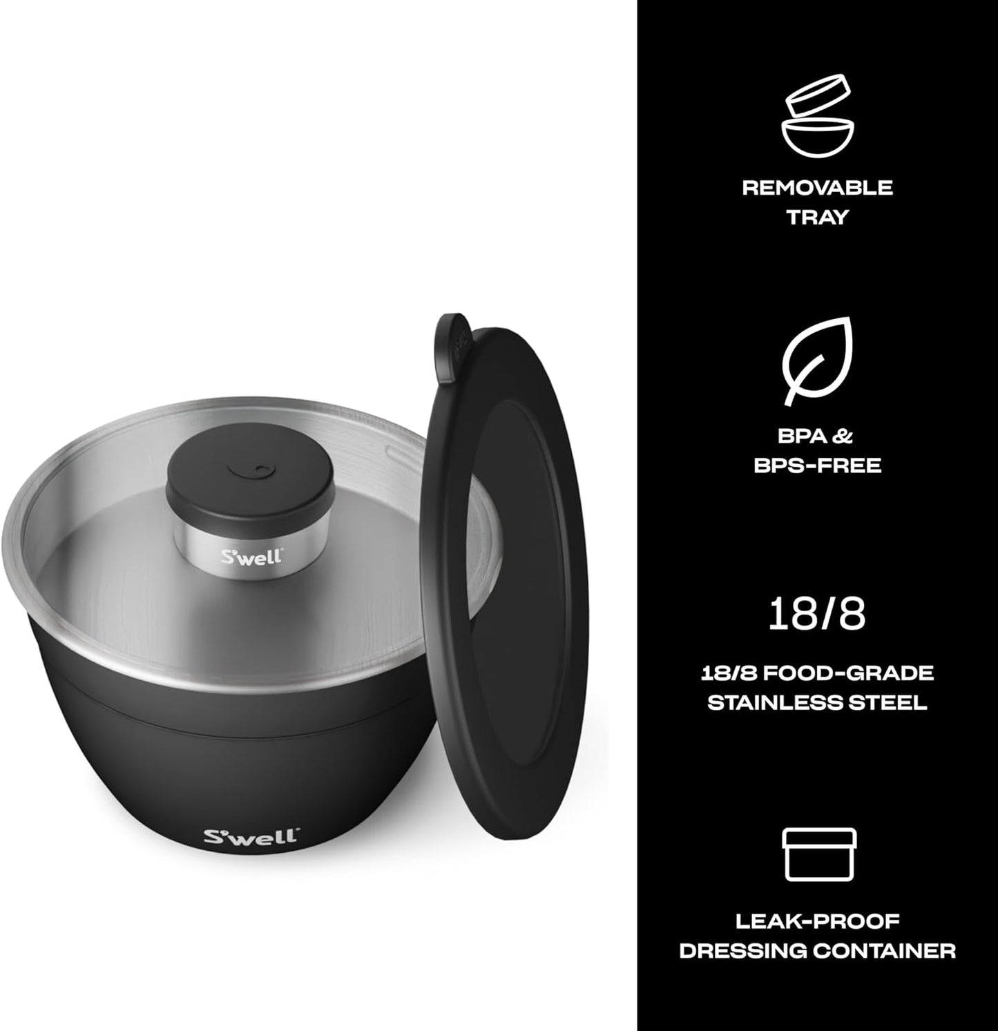 S'well Stainless Steel Salad Bowl Kit 64oz, Peacock Blue, Comes with 2oz Mini Canister and Removable Tray for Organization, Leakproof, Easy to Clean, Dishwasher Safe