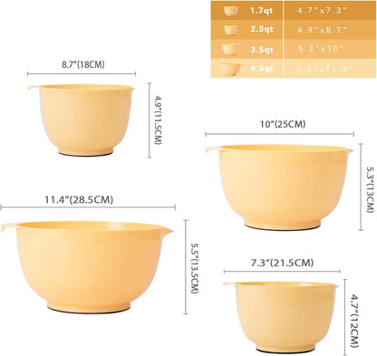 BoxedHome Nesting Plastic Mixing Bowl Set With Pour Spout, Microwave and Dishwasher Safe, BPA free Non-Slip Base, Set of 4 Size 1.7, 2.5, 3.5 and 4.5qt, Great for Prepping, Baking, Cooking (Dark Blue)