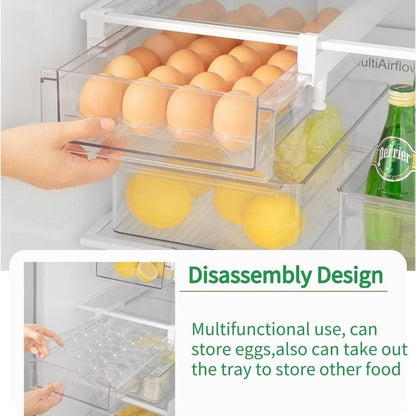 vacane Upgraded Refrigerator Drawers Organizer - Pull Out Fridge Bins with Handle, Extra-Long 19.5" Stretchable and Deep Storage