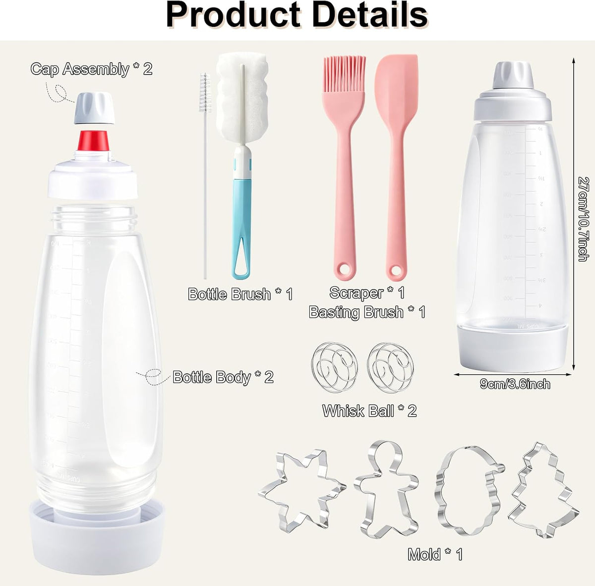 2 Pack Pancake Batter Dispenser, Pancake Squeeze Bottle with Stainless Ball