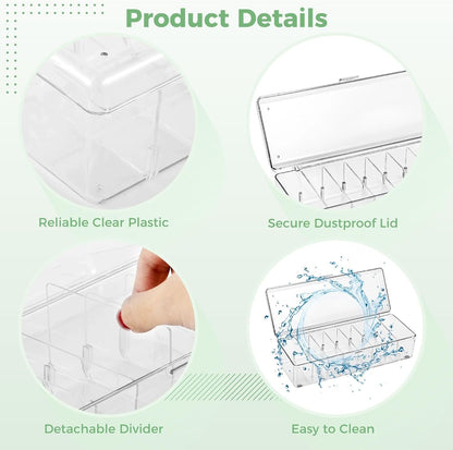 Generic Clear Tea Bag Holder with Lid, 8-Slot Tea Bag Organizer, Drink Packet Holder, Pantry Storage Divider Container with Label Stickers Zip Ties, Clear Beverage Bag Storage Bin for Kitchens Office