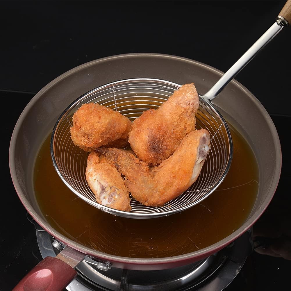 IQCWOOD Spider Strainer with Wood Handle - 5.5 Inch Fryer Scoop
