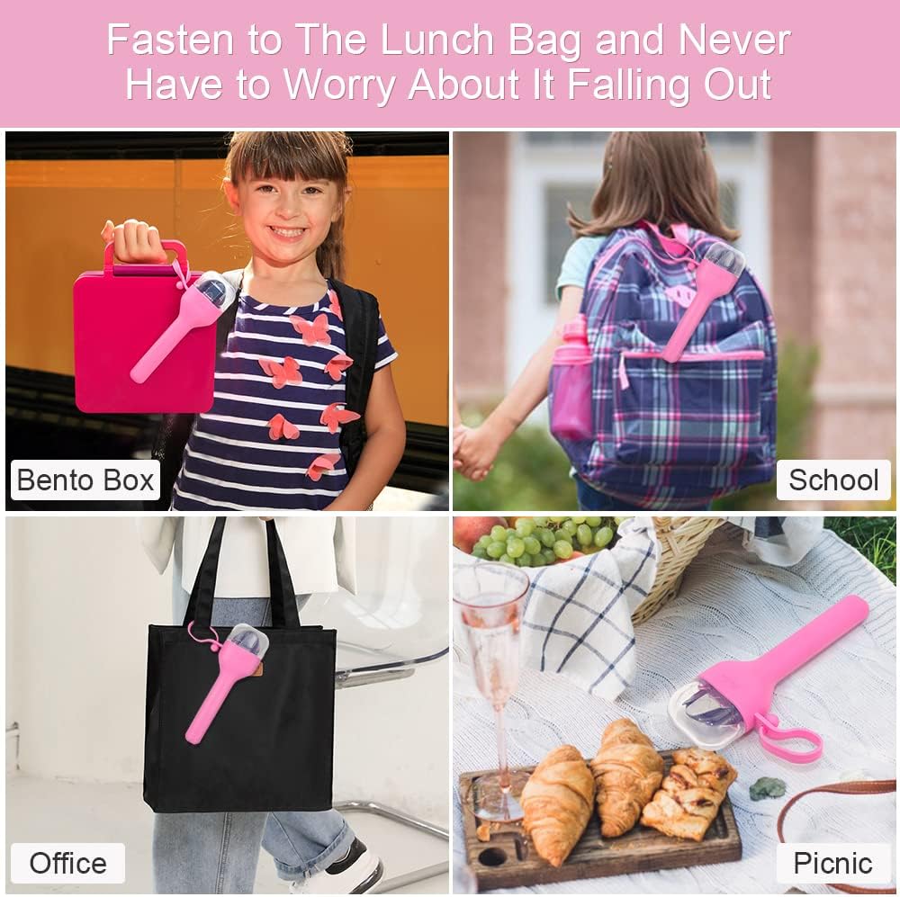 Sophico Travel Utensils Set for Camping and Kids Lunch Box, Stainless Steel Fork and Spoon, Knife Silverware Flatware Sets with Silicone Case - Portable & Leak-proof, Dishwasher Safe (Pink, 1 Set)