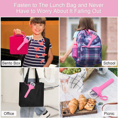 Sophico Travel Utensils Set for Camping and Kids Lunch Box, Stainless Steel Fork and Spoon, Knife Silverware Flatware Sets with Silicone Case - Portable & Leak-proof, Dishwasher Safe (Pink, 1 Set)