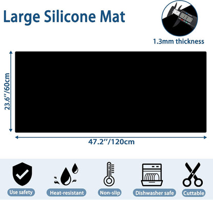 78.7"x23.6" Large Silicone Mat for Kitchen Counter, Heat Resistant Non-Slip Countertop Protector, Waterproof Silicone Craft Mat for Kitchen Island, Semitransparent
