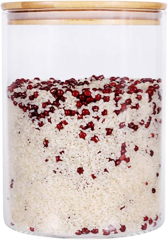 Set of 2 Large Glass Food Storage jar, 100 FL OZ (3000ml) Glass Flour Canister with Airtight Bamboo Lids for Kitchen Corner, BPA-Free Flour Container for Sugar, Ground Coffee, Rice and Dry Food