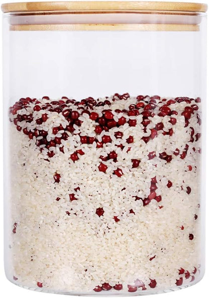 Set of 2 Large Glass Food Storage jar, 100 FL OZ (3000ml) Glass Flour Canister with Airtight Bamboo Lids for Kitchen Corner, BPA-Free Flour Container for Sugar, Ground Coffee, Rice and Dry Food