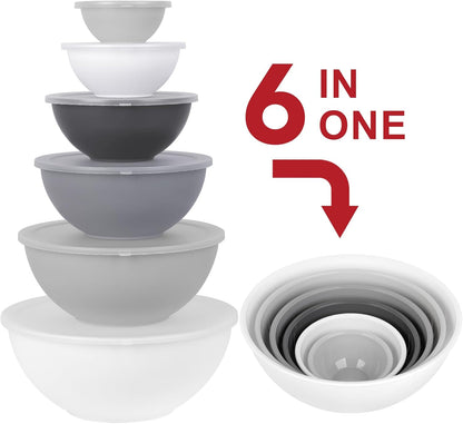 BoxedHome BPA Free Plastic Round Mixing Bowl with Lids, 12 Pack Nesting Bowls with Lids Set, Microwave and Dishwasher Safe Prep & Serving Bowls Great for Mixing, Baking, Serving (pinkish green, 12pcs)