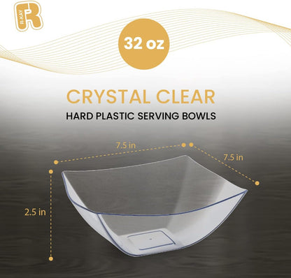 R-kay 6 Pack Square Plastic Serving Bowls - Clear Plastic bowls 16 Oz - Disposable Serving Bowls Heavy Duty For Weddings Catering And Birthday parties