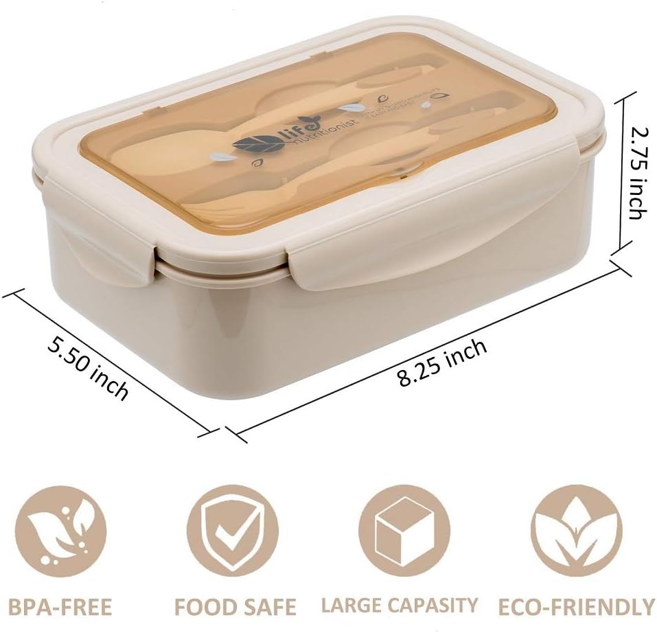Bento Boxes for Adults - 1100 ML Bento Lunch Box Container For Kids With Spoon & Fork - Durable Perfect Size for On-the-Go Meal, BPA-Free and Food-Safe Materials(Grey)