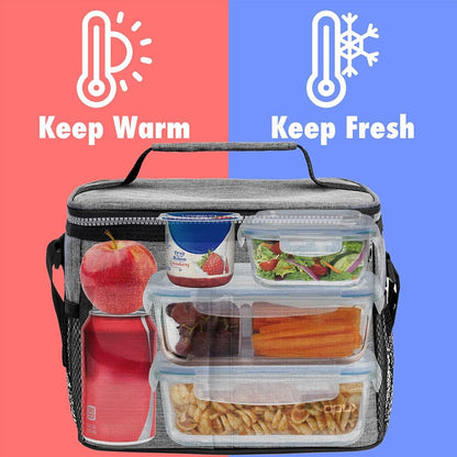 opux Insulated Lunch Bag for Men Women, Leakproof Black Lunch Box for Work, Portable Soft Lunch Cooler Bag with Shoulder Strap, Adult Lunchbox Lunch Pail for Kid Boy Girl School, 14 Can/8L