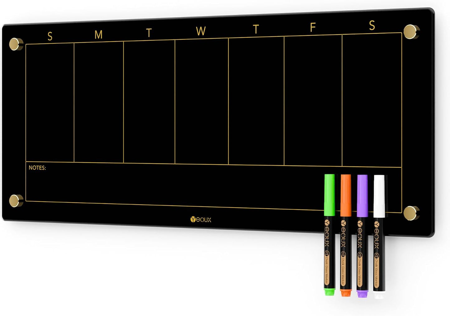 Clear Glass Weekly Dry Erase Calendar & Menu Non-Magnetic Whiteboard for Wall, Meal Plan & Grocery List White Board for Kitchen, 15x11, 7 Days Home Planner, 4 Wet Erase Markers Included, Yeoux