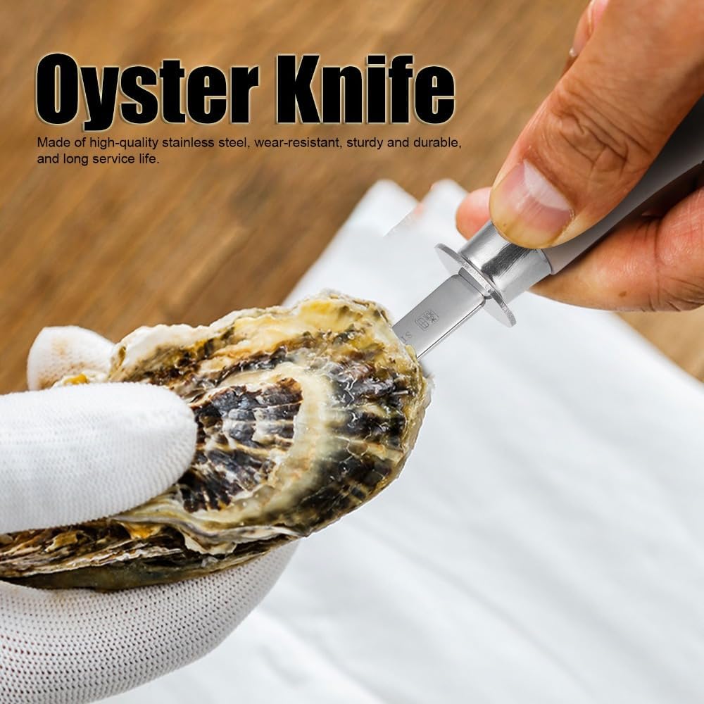 Stainless Steel Oyster Knife 8.19 Inch - Ergonomic Wooden Handle Oyster Opener Tool for Effortless Shucking of Clams and Mussels Seafood