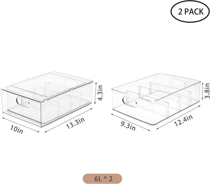 3Pack Fridge Organizer Drawer Divider Cube Pull-Out Bins Clear Food Container Refrigerator Storage box Produce Saver for Pantry Kitchen Cabinet