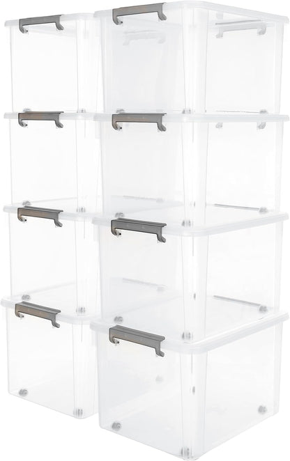 Citylife 32 QT Plastic Storage Bins with Latching Lids Stackable Storage Containers for Organizing Large Clear Storage Box for Garage, Closet, Kitchen, 4 Packs