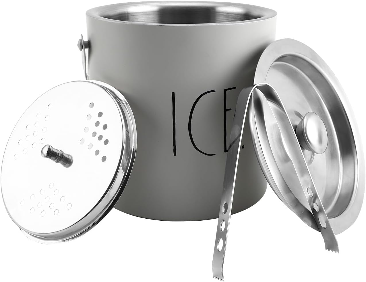 Rae Dunn Ice Bucket with Scoop - Stainless Steel Bucket with Handle, Lid and Ice Scooper - 4 Qt. Storage Bin for Ice Cubes for Bars, Parties, Backyard Barbeques, Picnics, and Camping (Black)