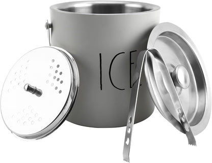 Rae Dunn Ice Bucket with Scoop - Stainless Steel Bucket with Handle, Lid and Ice Scooper - 4 Qt. Storage Bin for Ice Cubes for Bars, Parties, Backyard Barbeques, Picnics, and Camping (Black)