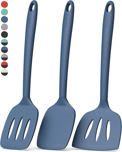 Coukre 3 Pack Silicone Spatula Set, High Heat Resistant, BPA-Free, Fish Spatula, Solid & Slotted Turner for Non-Stick Pans, Flipping Eggs, Pancakes, Fish, Burgers (3, PureBlack)