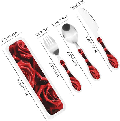 3-Piece Kids Silverware Set With Storage Case, Stainless Steel Reusable Children Safe Knife Spoon Fork Set Tropical Sunset Seaside Children Flatware Set For Kids Lunch Box