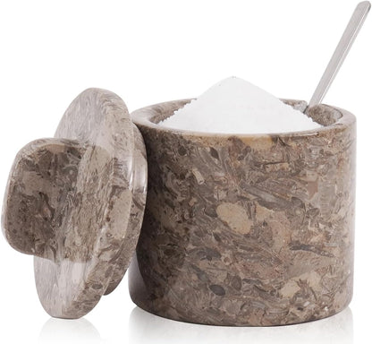 Marble Salt Cellar with Lid & Spoon 4 Inch, Green