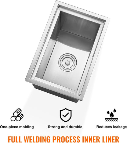 Happybuy Drop in Ice Chest 18L x 12W x 14.5H Inch Stainless Steel Ice Cooler with Sliding Cover Drop in Ice Bin Included Drain-Pipe and Drain Plug for Cold Wine Beer