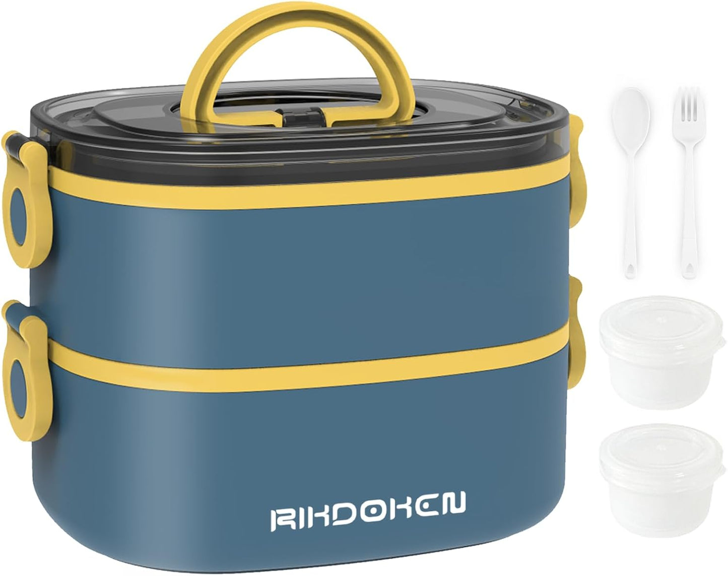 RIKDOKEN Lunch Box, Stackable 3 Layers Containers, Portable 94OZ Large Capacity Leakproof Bento Box with Spoon & Fork & Sauce Boxes, Microwave Safe Lunch Box for Kids and Adults