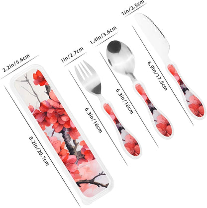 3-Piece Kids Silverware Set With Storage Case, Stainless Steel Reusable Children Safe Knife Spoon Fork Set Blue Active Girl Running Sunset Children Flatware Set For Kids Lunch Box - Colors C