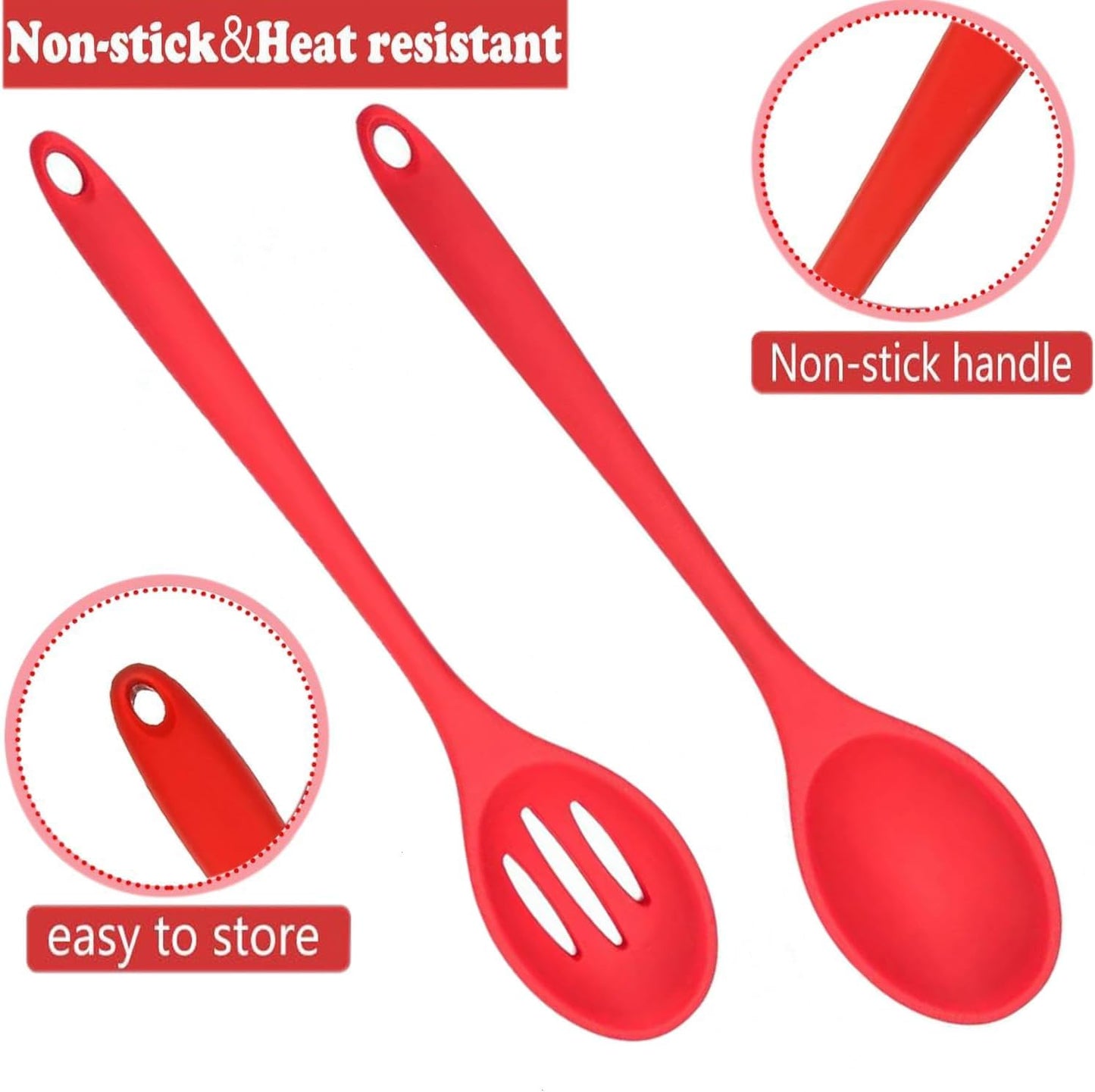 Silicone Cooking Spoon, Nonstick Kitchen Spoons Set for Cooking,Slotted and Solid Serving Spoon Heat Resistant, Silicone Mixing Basting Stirring Spoons for Nonstick Cookware 4 Pack (Black)