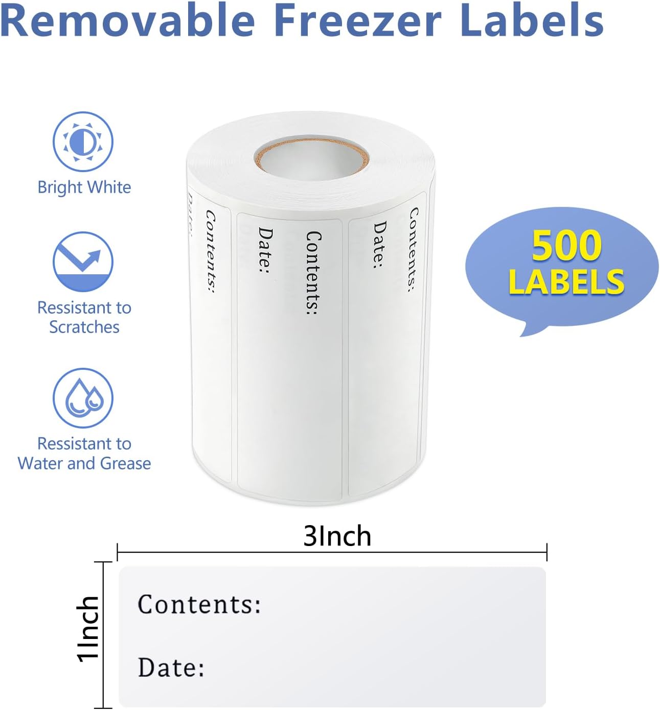 300pcs Removable Freezer Labels, Yoget 1 x 3 Inch Food Storage Stickers, Refrigerator Freezer Paper Label Easy Clean Leaves No Residue, 2 Color Food Labels Roll