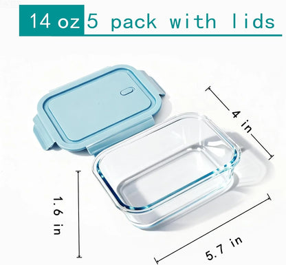 5Pack (32oz-3 Compartments with Lunch Bag) Glass Food Storage Containers with Lids for Kitchen Meal Prep, Fridge Organization, Lunch Box