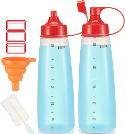Condiment Squeeze Bottle for Sauces Wide Mouth, Plastic Squeeze Bottles for Condiments, Paint, Ketchup, Mustard, Oil, Resin, Baking, Cake Decorating, Cleaning, BPA Free-Food Grade (19 oz., 2, Count)