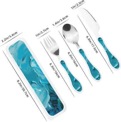 3-Piece Kids Silverware Set With Storage Case, Stainless Steel Reusable Children Safe Knife Spoon Fork Set Shih Tzu Dog Children Flatware Set For Kids Lunch Box