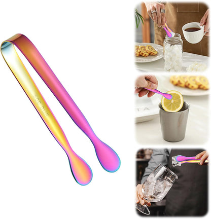 4.33 Inch Stainless Steel Ice Tongs for Ice Bucket，Metal Sugar Cube Mini Tongs，Set of 3 (Black-A)