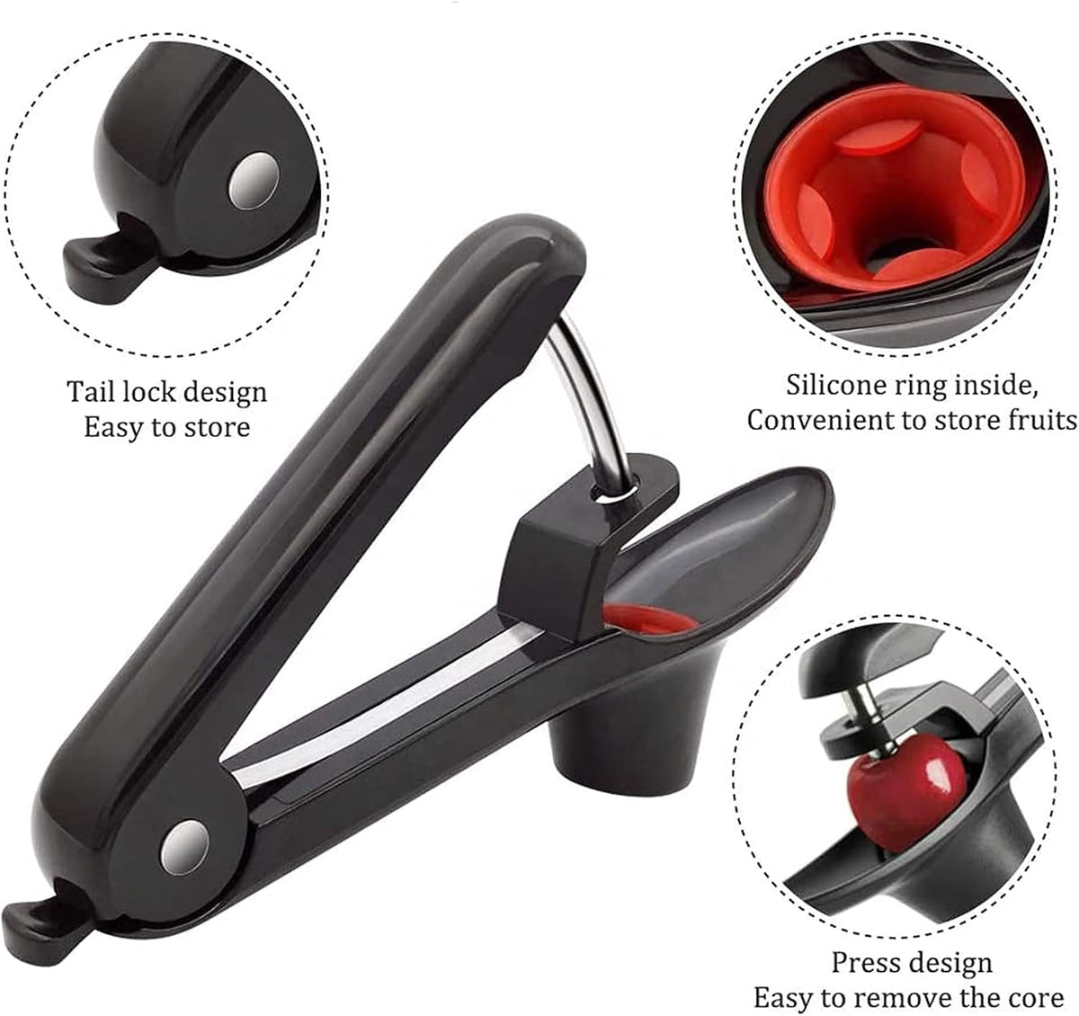 Cherry Pitter Tool,Cherry Pitter Cherry Stone Remover Tool for Making Cherry Jam Cherries Corer Pitter Tool，Cherry Pitter Olive Pitter with Space-Saving Lock Design, Black
