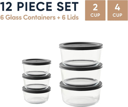 6-Piece Glass Food Storage Containers Set (3 Containers + 3 BPA-Free Lids) | 2-Cup, Leakproof | Microwave, Freezer, Oven & Dishwasher Safe | Ideal for Meal Prep & Pantry Organization, Pistachio