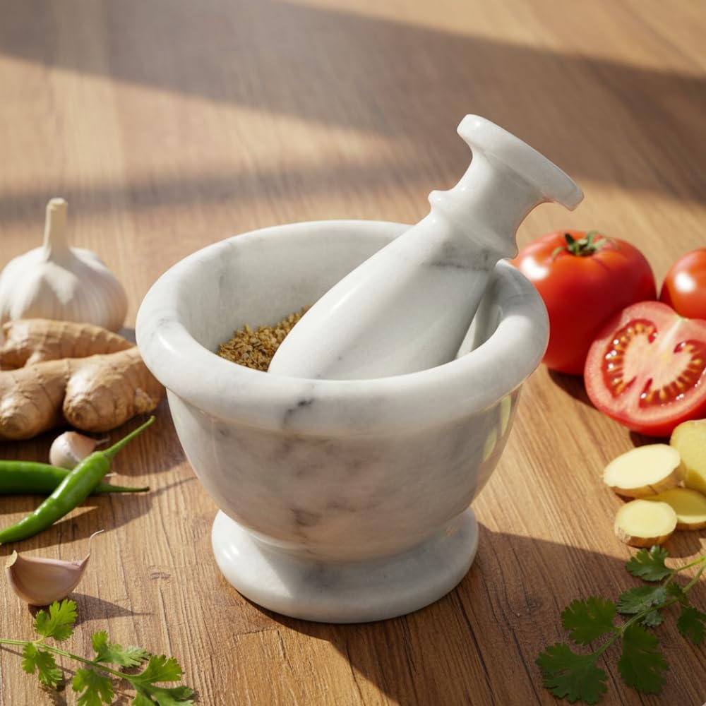 Mortar and Pestle Set – Large Stone Grinder with Polished Bowl & Non-Slip Base | Elegant Onyx Marble Kitchen Tool for Spices, Herbs & Guacamole