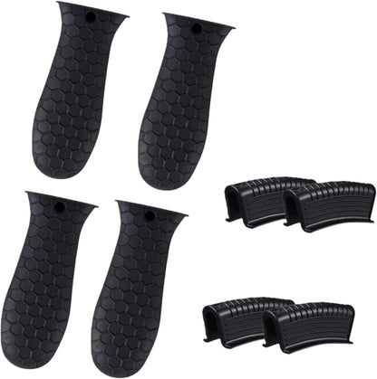 8 Pcs Silicone Pot Handle Covers Set, Heat Resistant Cast Iron Handle Sleeves - Non Slip Pan Handle Holder for Frying Pan, Pots, Kitchen Cookware (Black)