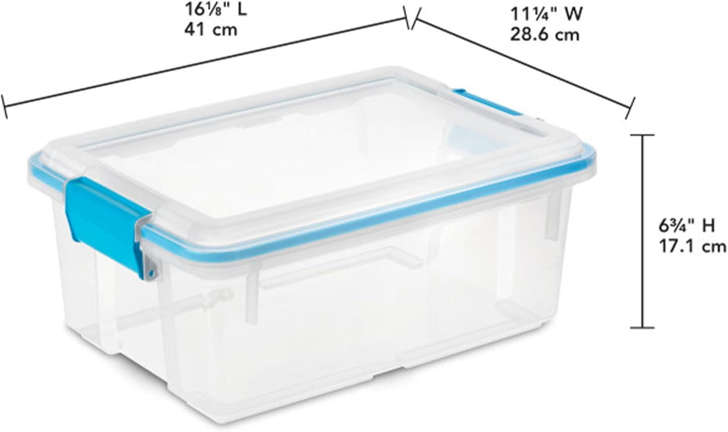 Sterilite 80 Qt Gasket Box, Stackable Storage Bin with Latching Lid and Tight Seal, Plastic Container to Organize Basement, Clear Base and Lid, 1-Pack