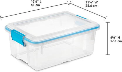 Sterilite 80 Qt Gasket Box, Stackable Storage Bin with Latching Lid and Tight Seal, Plastic Container to Organize Basement, Clear Base and Lid, 1-Pack